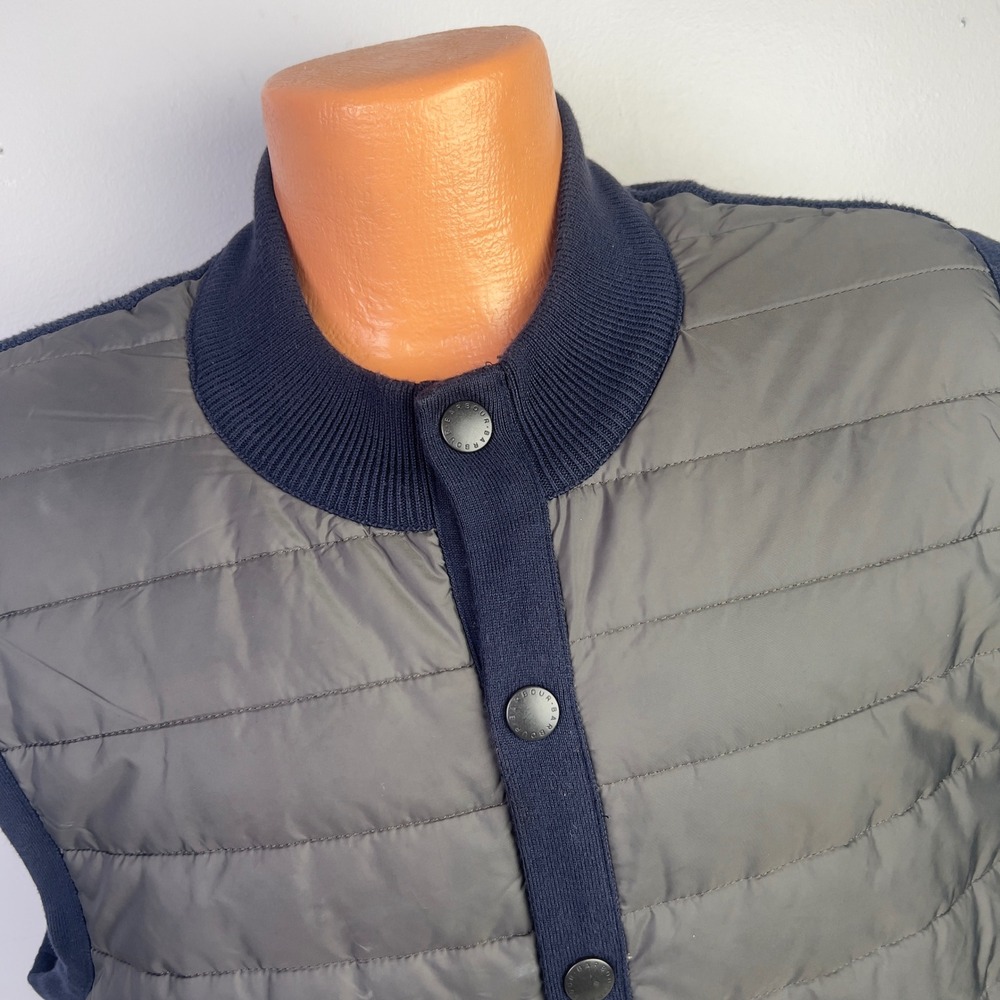 Barbour Weather Comfort Vest Mens XL Navy Grey Excellent Quilted Knit Hybrid